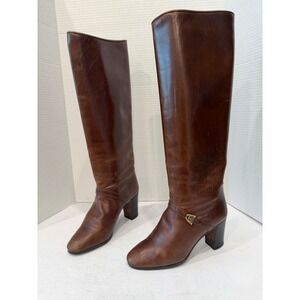 Gucci Brown Distressed Leather Tall Equestrian Buckle Strap Riding Boots Sz 6